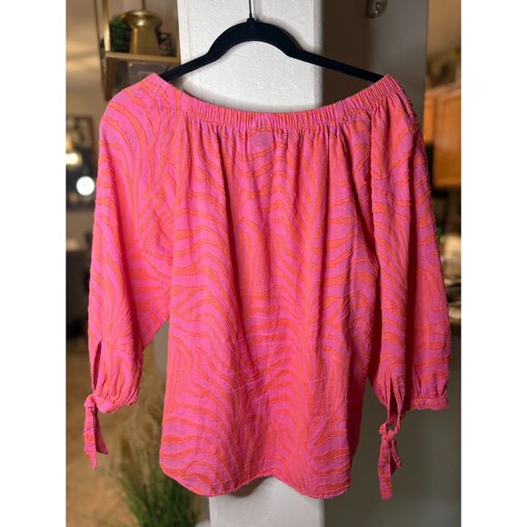 Anne Klein Off the Shoulder Zebra Print Pink / Orange Top Size S 2-8 - Picture 5 of 5